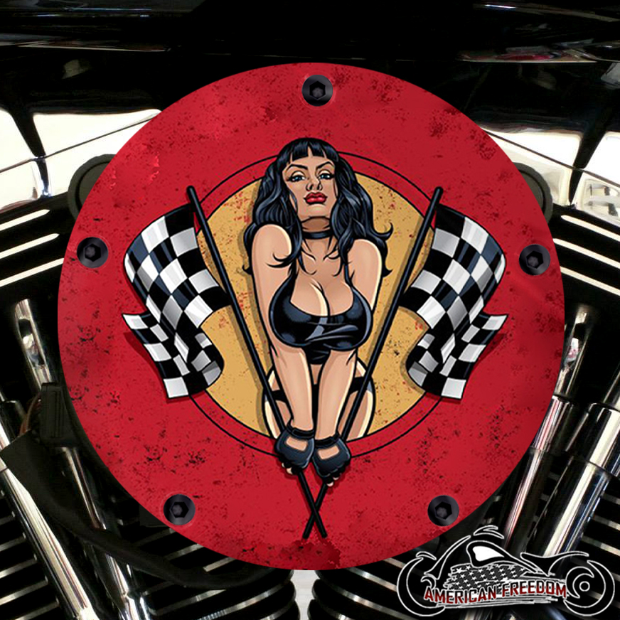 Harley Davidson High Flow Air Cleaner Cover - Race Flags Red